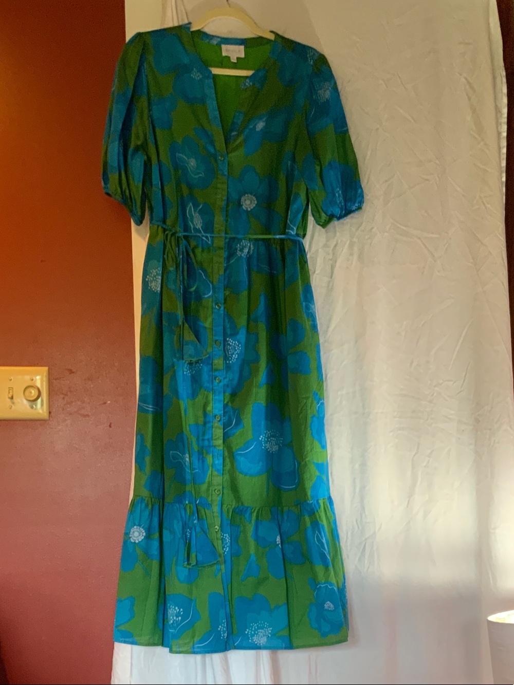 Sugarlips Green and Blue Floral Button-Front Midi Dress